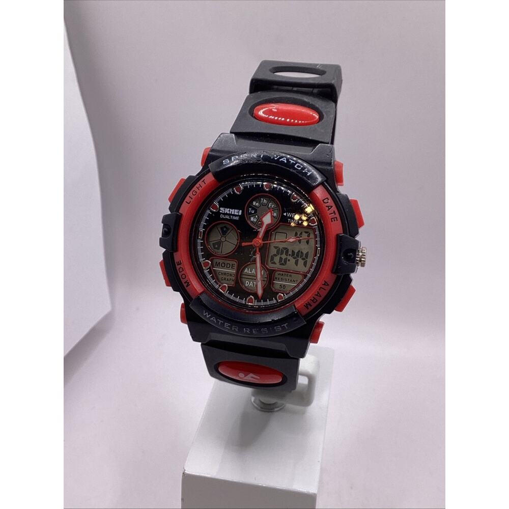 Skmei Mens Black Digital Sports Watch Dual Time New Battery